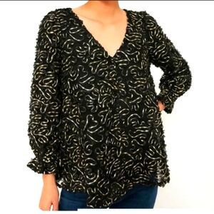 TUCKERNUCK Black and Gold NIGHTLY  ORGANZA Women's Top BLOUSE SIZE L